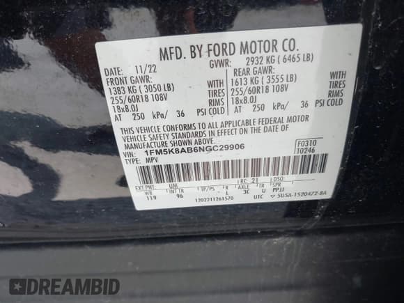 ✅ 2022 Ford Police Interceptor Utility • VIN: 1FM5K8AB6NGC29906 • Лот: 42751926. Опубликован ранее на IAAI с пробегом 36 272 миль. Бесплатный доступ к архиву аукционных продаж из США и подробный отчёт об истории автомобиля на DreamBid. Изображение 9.