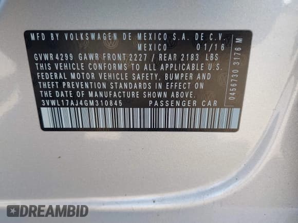 ✅ 2016 Volkswagen Jetta SEL • VIN: 3VWL17AJ4GM310845 • Lot: 41894551. Listed on IAAI with 74,221 mi. Free auction sales archive from the USA and detailed vehicle history report at DreamBid. Image 9.