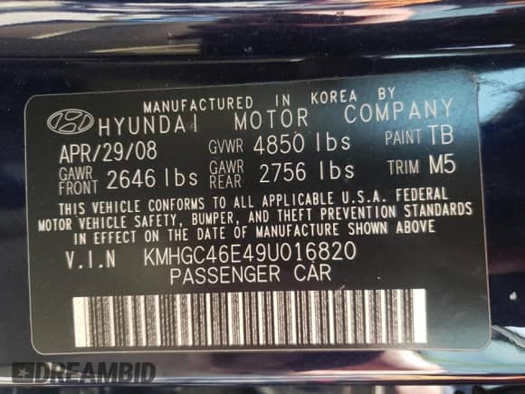 2009 Hyundai Genesis z VIN KMHGC46E49U016820, wystawiony jako Copart lot #68099544 z przebiegiem 66 940 mil mil oraz Szkoda całkowita • Salvage title. Historia ofert i sprzedaży dostępna na DreamBid. Obrazek 13.