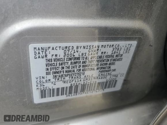 ✅ 2014 Nissan Sentra SR • VIN: 3N1AB7APXEY276219 • Lot: 85745165. Wystawiony na Copart z przebiegiem 133 390 mil. Bezpłatny archiwum sprzedaży aukcyjnych z USA i szczegółowy raport historii pojazdu na DreamBid. Zdjęcie 13.