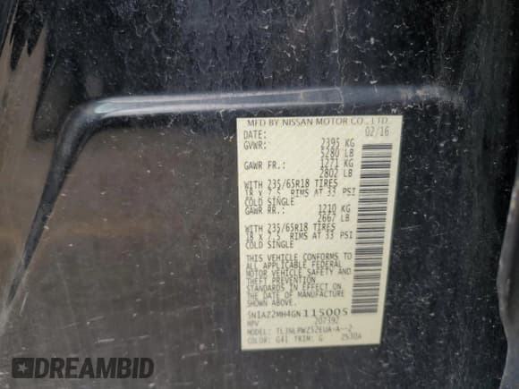 ✅ 2016 Nissan Murano S • VIN: 5N1AZ2MH4GN115005 • Lot: 58512245. Listed on Copart with 63,102 mi. Free auction sales archive from the USA and detailed vehicle history report at DreamBid. Image 13.