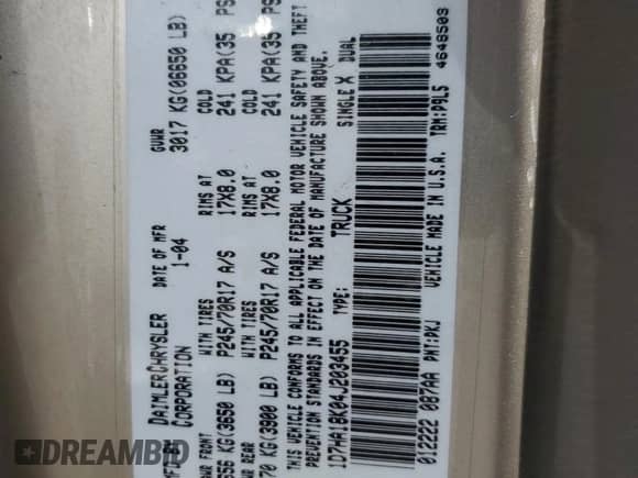 2004 Dodge 1500 ST z VIN 1D7HA18K04J203455, wystawiony jako Copart lot #69301424 z przebiegiem 156 791 mil mil oraz Szkoda całkowita • Salvage title. Historia ofert i sprzedaży dostępna na DreamBid. Obrazek 14.