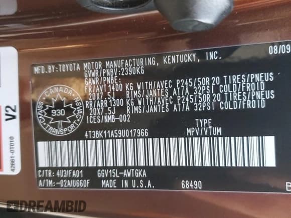 ✅ 2009 Toyota Venza • VIN: 4T3BK11A59U017966 • Lot: 91376475. Wystawiony na Copart z przebiegiem 225 738 mil. Bezpłatny archiwum sprzedaży aukcyjnych z USA i szczegółowy raport historii pojazdu na DreamBid. Zdjęcie 13.