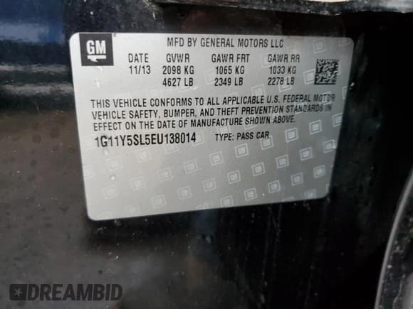 ✅ 2014 Chevrolet Impala LS • VIN: 1G11Y5SL5EU138014 • Lot: 91992735. Listed on Copart with Not provided. Free auction sales archive from the USA and detailed vehicle history report at DreamBid. Image 12.