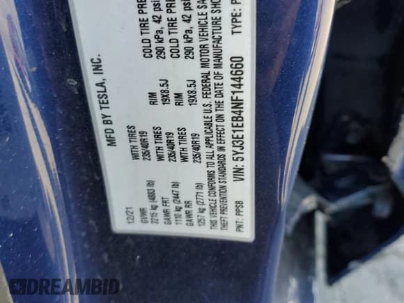 ✅ 2022 Tesla Model 3 Long Range • VIN: 5YJ3E1EB4NF144660 • Lot: 72096094. Wystawiony na Copart z przebiegiem 24 413 mil. Bezpłatny archiwum sprzedaży aukcyjnych z USA i szczegółowy raport historii pojazdu na DreamBid. Zdjęcie 12.