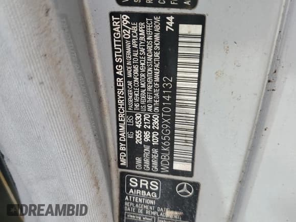 ✅ 1999 Mercedes-Benz CLK 320/430 • VIN: WDBLK65G9XT014132 • Лот: 75950404. Опубликован ранее на Copart с пробегом Не указан. Бесплатный доступ к архиву аукционных продаж из США и подробный отчёт об истории автомобиля на DreamBid. Изображение 13.