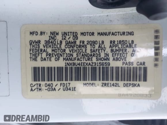 ✅ 2010 Toyota Corolla • VIN: 1NXBU4EEXAZ315659 • Лот: 43768803. Опубликован ранее на IAAI с пробегом 202 909 миль. Бесплатный доступ к архиву аукционных продаж из США и подробный отчёт об истории автомобиля на DreamBid. Изображение 9.