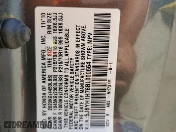 ✅ 2011 Honda Element EX • VIN: 5J6YH1H76BL000664 • Лот: 61838065. Опубликован ранее на Copart с пробегом 71 242 миль. Бесплатный доступ к архиву аукционных продаж из США и подробный отчёт об истории автомобиля на DreamBid. Изображение 14.