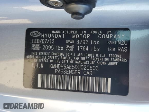 ✅ 2013 Hyundai Elantra GS • VIN: KMHDH6AE5DU020603 • Lot: 77137974. Listed on Copart with 198,256 mi. Free auction sales archive from the USA and detailed vehicle history report at DreamBid. Image 13.
