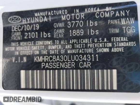 ✅ 2020 Hyundai Venue SEL • VIN: KMHRC8A30LU034311 • Lot: 49376155. Listed on Copart with 19,567 mi. Free auction sales archive from the USA and detailed vehicle history report at DreamBid. Image 15.