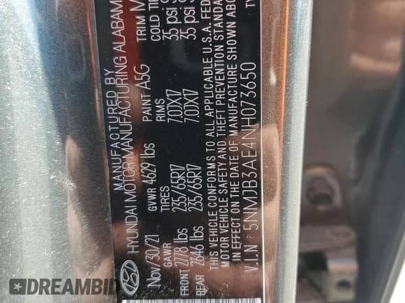 2022 Hyundai Tucson SEL z VIN 5NMJB3AE4NH073650, wystawiony jako Copart lot #86697105 z przebiegiem 70 491 mil mil oraz Szkoda całkowita • Salvage title. Historia ofert i sprzedaży dostępna na DreamBid. Obrazek 13.