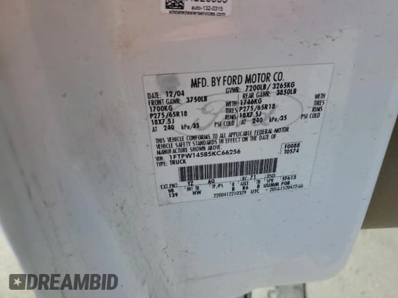 ✅ 2005 Ford F-150 XLT • VIN: 1FTPW14585KC66256 • Lot: 90541105. Listed on Copart with 215,526 mi. Free auction sales archive from the USA and detailed vehicle history report at DreamBid. Image 12.