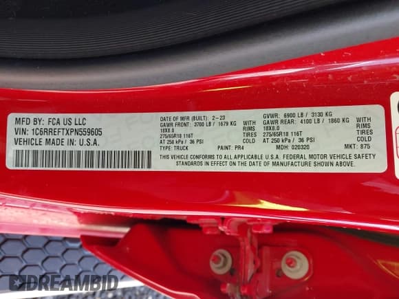 ✅ 2023 Ram 1500 Lone Star • VIN: 1C6RREFTXPN559605 • Lot: 43168474. Listed on IAAI with 44,763 mi. Free auction sales archive from the USA and detailed vehicle history report at DreamBid. Image 9.