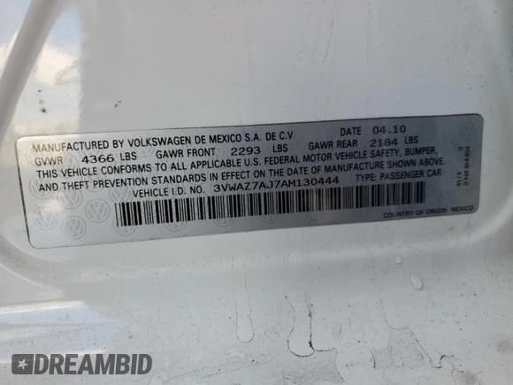 ✅ 2010 Volkswagen Jetta Limited Edition • VIN: 3VWAZ7AJ7AM130444 • Лот: 85113605. Опубликован ранее на Copart с пробегом 91 102 миль. Бесплатный доступ к архиву аукционных продаж из США и подробный отчёт об истории автомобиля на DreamBid. Изображение 12.