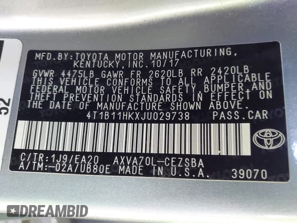 ✅ 2018 Toyota Camry LE • VIN: 4T1B11HKXJU029738 • Lot: 43463629. Wystawiony na IAAI z przebiegiem 89 272 mil. Bezpłatny archiwum sprzedaży aukcyjnych z USA i szczegółowy raport historii pojazdu na DreamBid. Zdjęcie 9.