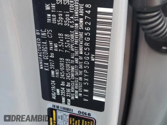 ✅ 2024 Kia Telluride SX • VIN: 5XYP5DGC5RG562748 • Lot: 54954245. Wystawiony na Copart z przebiegiem 6 977 mil. Bezpłatny archiwum sprzedaży aukcyjnych z USA i szczegółowy raport historii pojazdu na DreamBid. Zdjęcie 13.