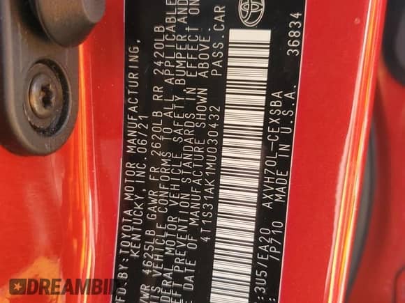 2021 Toyota Camry Hybrid SE с VIN 4T1S31AK1MU030432, выставлен на аукционе Copart как лот 81759285 с пробегом 46 054 миль миль и Списание • Salvage title. История ставок и продаж доступна на DreamBid. Изображение 12.