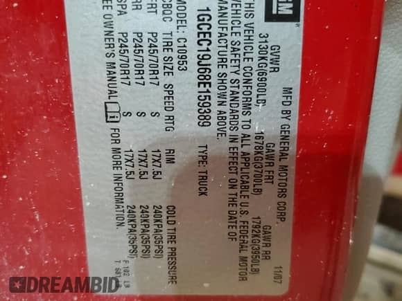 2008 Chevrolet Silverado 1500 Work Truck with VIN 1GCEC19J68E159389, listed as a Copart auction lot 43953415 with 366,876 mi miles and Salvage title. Bid and sale history available at DreamBid. Image 12.