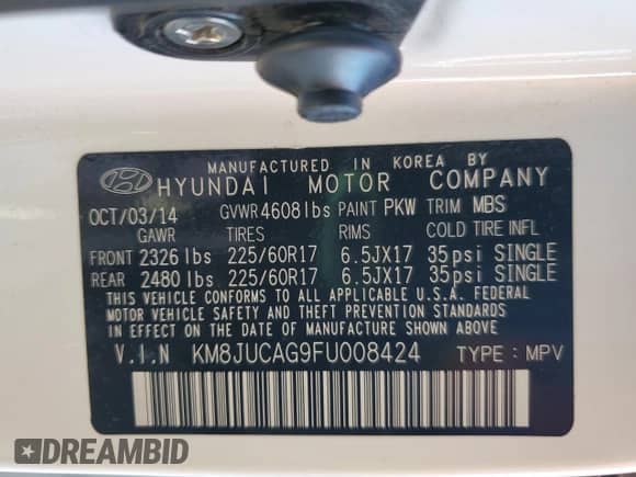 2015 Hyundai Tucson Limited with VIN KM8JUCAG9FU008424, listed as a Copart auction lot 90071535 with 142,268 mi miles and Salvage title. Bid and sale history available at DreamBid. Image 14.