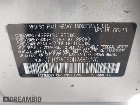 ✅ 2013 Subaru Impreza Premium • VIN: JF1GPAC60D2889270 • Лот: 43799867. Опубликован ранее на IAAI с пробегом 128 694 миль. Бесплатный доступ к архиву аукционных продаж из США и подробный отчёт об истории автомобиля на DreamBid. Изображение 9.