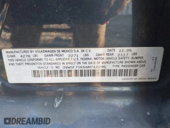 ✅ 2006 Volkswagen Jetta 2.5L • VIN: 3VWSF71K56M712295 • Лот: 42055402. Опубликован ранее на IAAI с пробегом 149 865 миль. Бесплатный доступ к архиву аукционных продаж из США и подробный отчёт об истории автомобиля на DreamBid. Изображение 9.