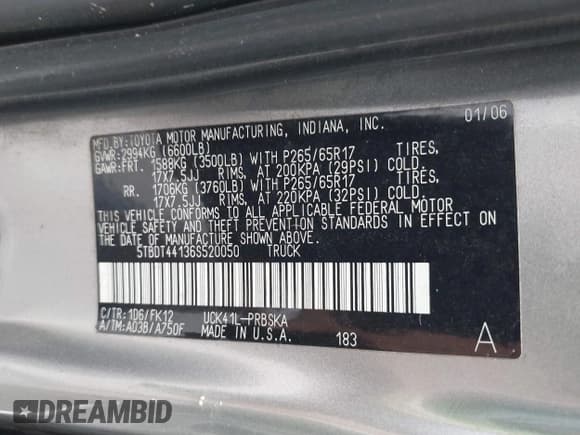 ✅ 2006 Toyota Tundra SR5 • VIN: 5TBDT44136S520050 • Lot: 43045390. Listed on IAAI with Not provided. Free auction sales archive from the USA and detailed vehicle history report at DreamBid. Image 9.