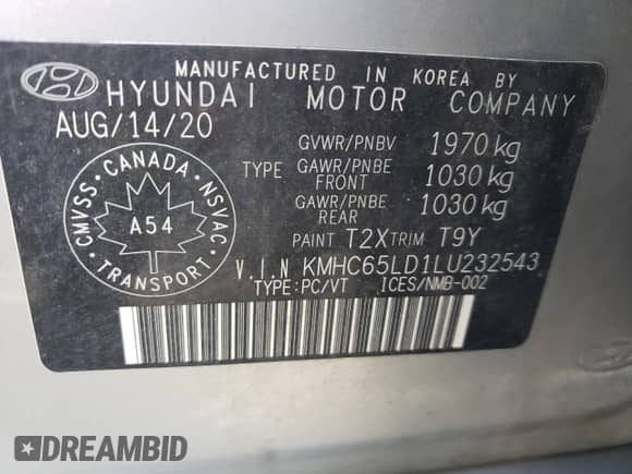 2020 Hyundai Ioniq SE с VIN KMHC65LD1LU232543, выставлен на аукционе Copart как лот 70023514 с пробегом 128 741 миль миль и На запчасти • Non repairable. История ставок и продаж доступна на DreamBid. Изображение 13.