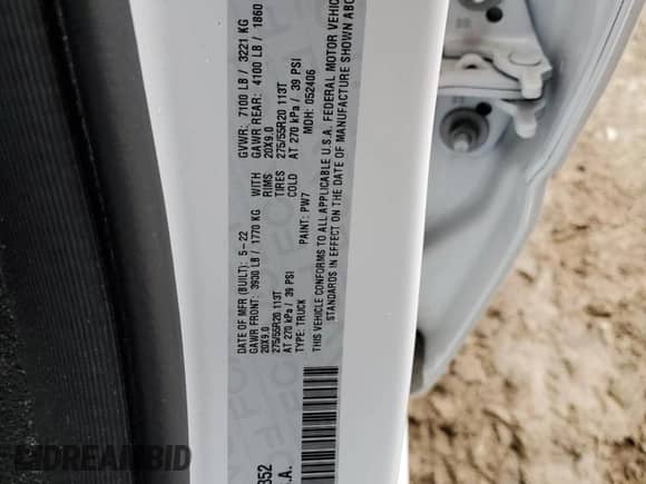 2022 Ram 1500 Lone Star with VIN 1C6SRFFT8NN361352, listed as a Copart auction lot 43051805 with 46,734 mi miles and Salvage title. Bid and sale history available at DreamBid. Image 12.