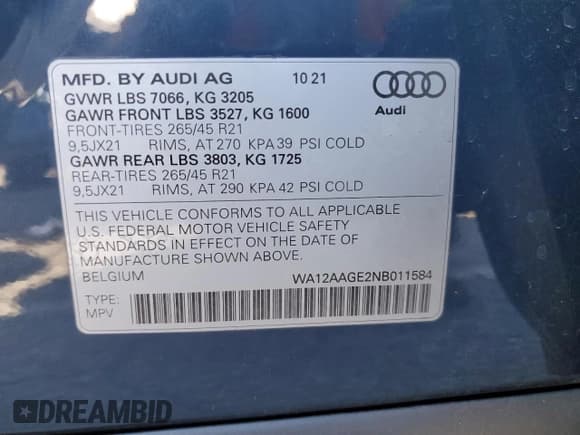 ✅ 2022 Audi e-tron Sportback Premium Plus • VIN: WA12AAGE2NB011584 • Лот: 85911655. Опубликован ранее на Copart с пробегом 24 446 миль. Бесплатный доступ к архиву аукционных продаж из США и подробный отчёт об истории автомобиля на DreamBid. Изображение 13.