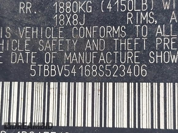 ✅ 2008 Toyota Tundra • VIN: 5TBBV54168S523406 • Lot: 42445574. Listed on IAAI with 117,947 mi. Free auction sales archive from the USA and detailed vehicle history report at DreamBid. Image 9.