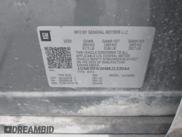 ✅ 2021 Chevrolet Traverse LS • VIN: 1GNERFKW4MJ133044 • Lot: 42858024. Listed on IAAI with 178,015 mi. Free auction sales archive from the USA and detailed vehicle history report at DreamBid. Image 9.