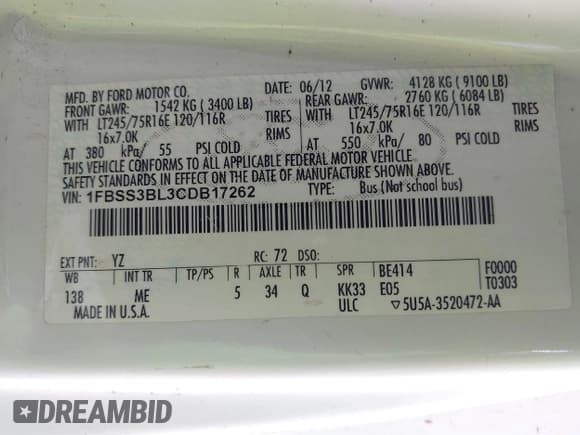 ✅ 2012 Ford Econoline Passenger XL • VIN: 1FBSS3BL3CDB17262 • Lot: 42311561. Wystawiony na IAAI z przebiegiem 165 736 mil. Bezpłatny archiwum sprzedaży aukcyjnych z USA i szczegółowy raport historii pojazdu na DreamBid. Zdjęcie 9.
