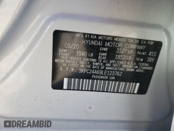 ✅ 2020 Hyundai Accent SE • VIN: 3KPC24A69LE123762 • Лот: 86072784. Опубликован ранее на Copart с пробегом 38 828 миль. Бесплатный доступ к архиву аукционных продаж из США и подробный отчёт об истории автомобиля на DreamBid. Изображение 12.