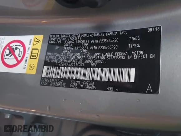 ✅ 2018 Lexus RX 350 • VIN: 2T2ZZMCA3JC117003 • Lot: 43544946. Listed on IAAI with 96,999 mi. Free auction sales archive from the USA and detailed vehicle history report at DreamBid. Image 9.