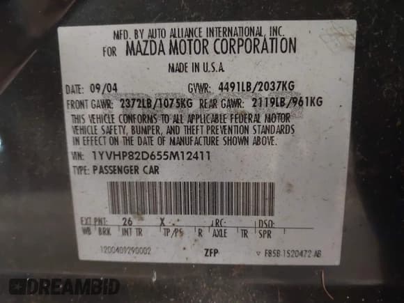 ✅ 2005 Mazda 6 Sport S • VIN: 1YVHP82D655M12411 • Lot: 43689592. Wystawiony na IAAI z przebiegiem 106 396 mil. Bezpłatny archiwum sprzedaży aukcyjnych z USA i szczegółowy raport historii pojazdu na DreamBid. Zdjęcie 9.