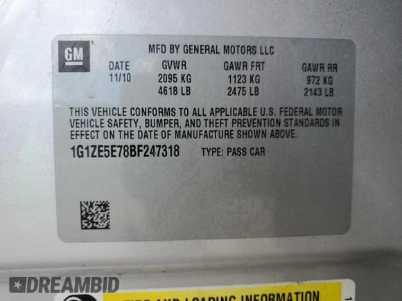 ✅ 2011 Chevrolet Malibu LTZ • VIN: 1G1ZE5E78BF247318 • Lot: 64875414. Listed on Copart with 175,855 mi. Free auction sales archive from the USA and detailed vehicle history report at DreamBid. Image 12.