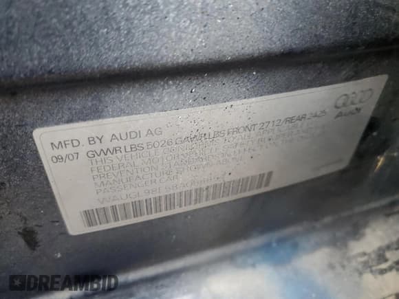 ✅ 2008 Audi S4 • VIN: WAUGL98E58A066654 • Lot: 43336315. Listed on Copart with 449,253 mi. Free auction sales archive from the USA and detailed vehicle history report at DreamBid. Image 12.