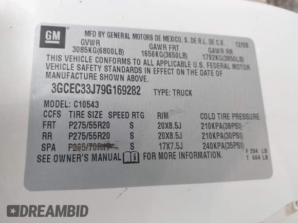 ✅ 2009 Chevrolet Silverado 1500 • VIN: 3GCEC33J79G169282 • Lot: 41387505. Wystawiony na IAAI z przebiegiem 243 182 mil. Bezpłatny archiwum sprzedaży aukcyjnych z USA i szczegółowy raport historii pojazdu na DreamBid. Zdjęcie 9.