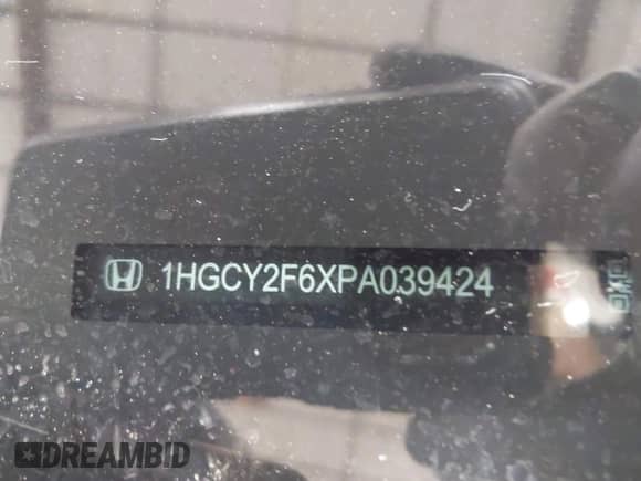2023 Honda Accord EX-L with VIN 1HGCY2F6XPA039424, listed as a IAAI auction lot 42080880 with Not provided miles and . Bid and sale history available at DreamBid. Image 9.