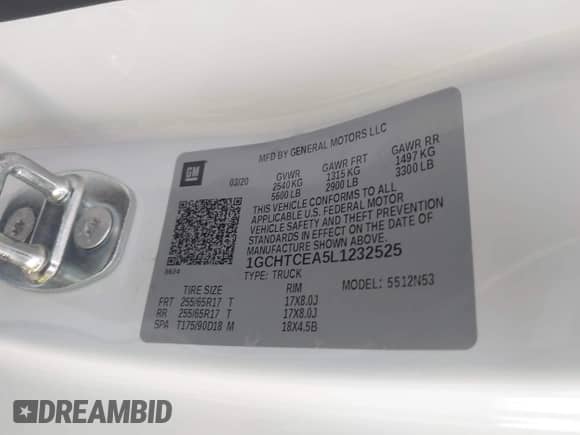 2020 Chevrolet Colorado 4WD LT z VIN 1GCHTCEA5L1232525, wystawiony jako IAAI lot #42766940 z przebiegiem 68 213 mil mil oraz . Historia ofert i sprzedaży dostępna na DreamBid. Obrazek 9.