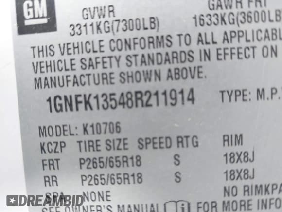 ✅ 2008 Chevrolet Tahoe • VIN: 1GNFK13548R211914 • Lot: 43746017. Listed on IAAI with 145,099 mi. Free auction sales archive from the USA and detailed vehicle history report at DreamBid. Image 9.