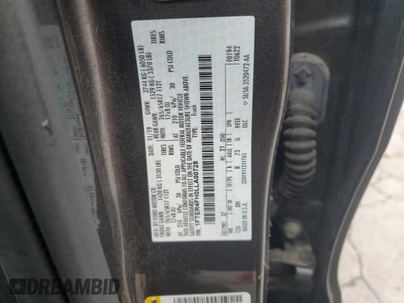 ✅ 2020 Ford Ranger XL • VIN: 1FTER4FH0LLA00728 • Lot: 85826905. Wystawiony na Copart z przebiegiem 105 347 mil. Bezpłatny archiwum sprzedaży aukcyjnych z USA i szczegółowy raport historii pojazdu na DreamBid. Zdjęcie 12.