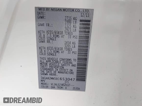 ✅ 2014 Nissan Pathfinder SV • VIN: 5N1AR2MN5EC653047 • Лот: 43789678. Опубликован ранее на IAAI с пробегом 164 099 миль. Бесплатный доступ к архиву аукционных продаж из США и подробный отчёт об истории автомобиля на DreamBid. Изображение 9.