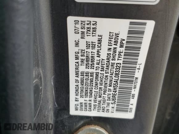 ✅ 2010 Honda CR-V EX • VIN: 5J6RE4H55AL083323 • Lot: 65832085. Wystawiony na Copart z przebiegiem 190 063 mil. Bezpłatny archiwum sprzedaży aukcyjnych z USA i szczegółowy raport historii pojazdu na DreamBid. Zdjęcie 12.