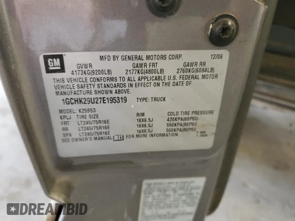 ✅ 2007 Chevrolet Silverado 2500HD Work Truck • VIN: 1GCHK29U27E195319 • Лот: 90025035. Опубликован ранее на Copart с пробегом 212 137 миль. Бесплатный доступ к архиву аукционных продаж из США и подробный отчёт об истории автомобиля на DreamBid. Изображение 12.