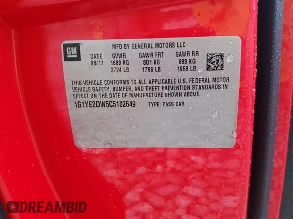 ✅ 2012 Chevrolet Corvette 1LT • VIN: 1G1YE2DW5C5102649 • Lot: 79444374. Listed on Copart with 42,397 mi. Free auction sales archive from the USA and detailed vehicle history report at DreamBid. Image 12.