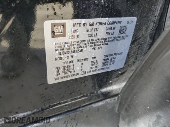 2022 Chevrolet TrailBlazer RS with VIN KL79MTSL8NB065384, listed as a Copart auction lot 84819795 with 85,037 mi miles and Salvage title. Bid and sale history available at DreamBid. Image 14.