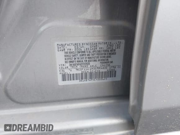 ✅ 2014 Nissan Sentra SR • VIN: 3N1AB7AP4EY222625 • Lot: 43847984. Listed on IAAI with 97,511 mi. Free auction sales archive from the USA and detailed vehicle history report at DreamBid. Image 9.