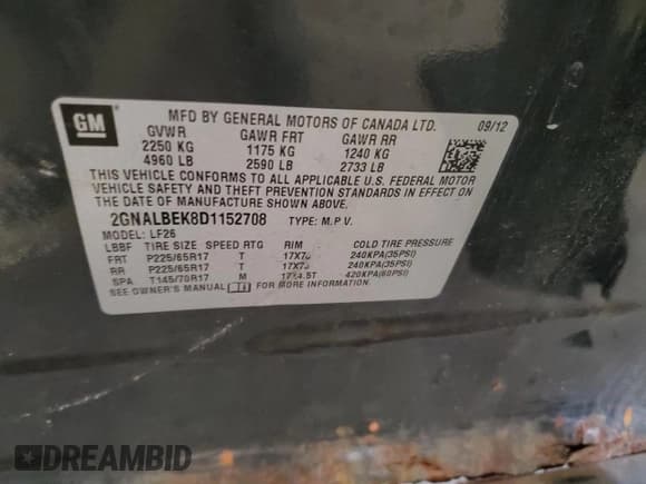 ✅ 2013 Chevrolet Equinox LS • VIN: 2GNALBEK8D1152708 • Лот: 86854105. Опубликован ранее на Copart с пробегом 181 570 миль. Бесплатный доступ к архиву аукционных продаж из США и подробный отчёт об истории автомобиля на DreamBid. Изображение 13.