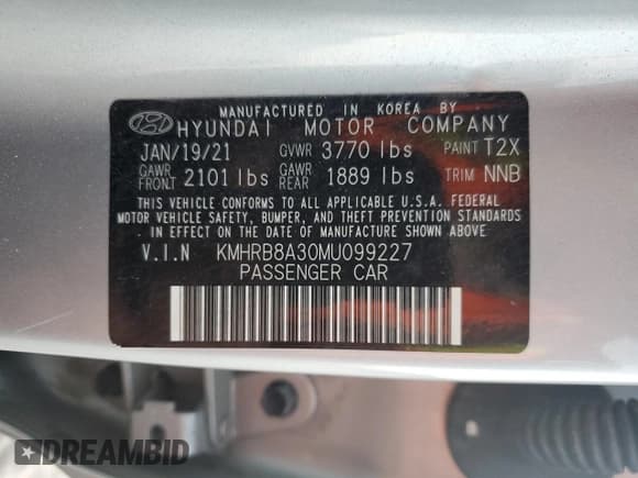 ✅ 2021 Hyundai Venue SE • VIN: KMHRB8A30MU099227 • Lot: 77650044. Listed on Copart with 101,818 mi. Free auction sales archive from the USA and detailed vehicle history report at DreamBid. Image 13.